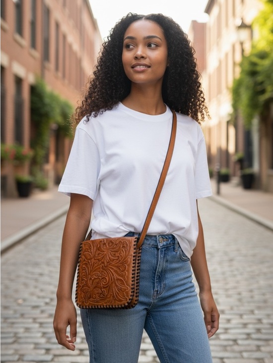 Patricia Nash Handbags - Patricia Nash Granada Tooled Leather Crossbody Bag Tan Floral Embossed